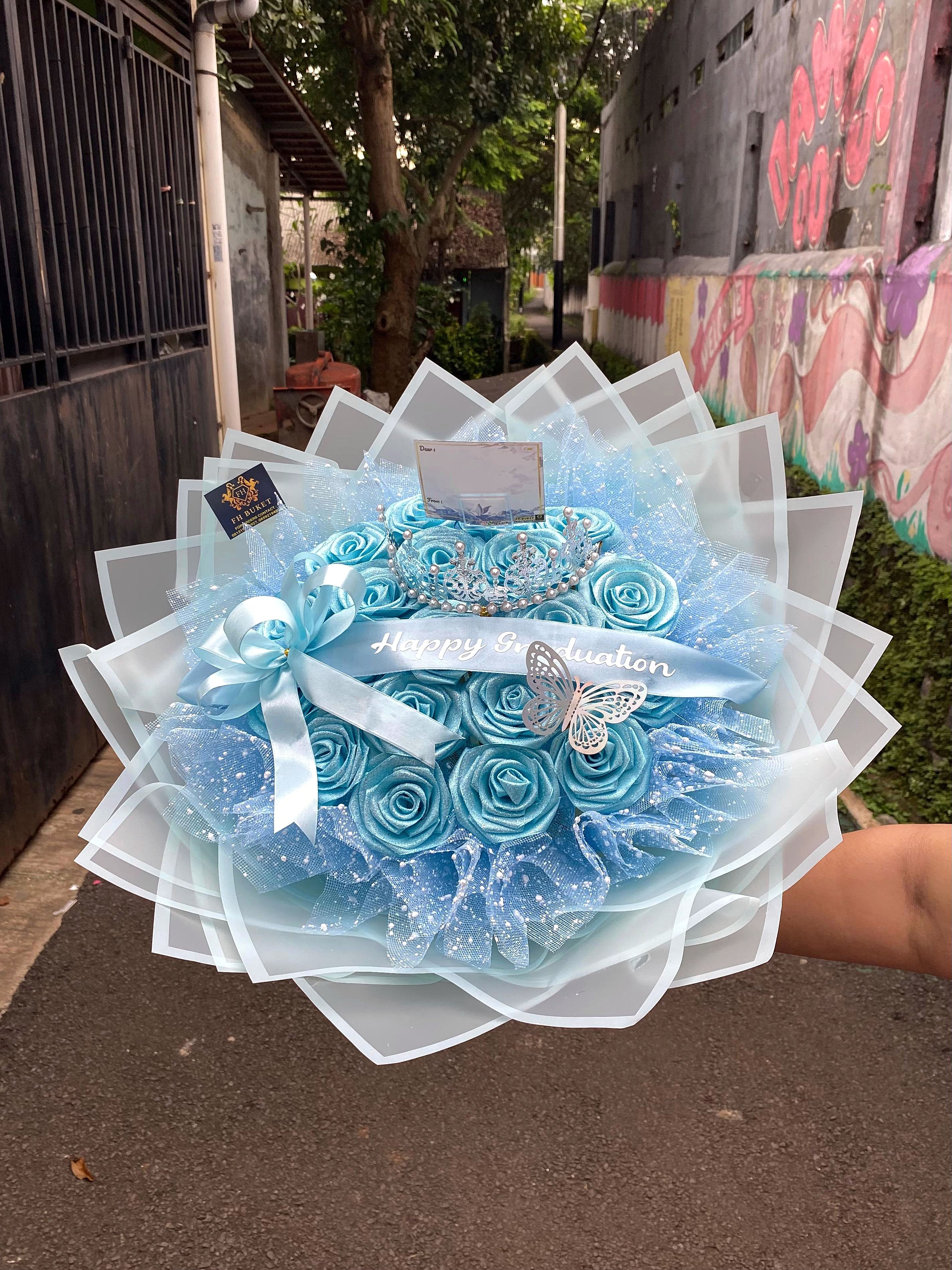 Blue Roses & Crown Graduation Bouquet